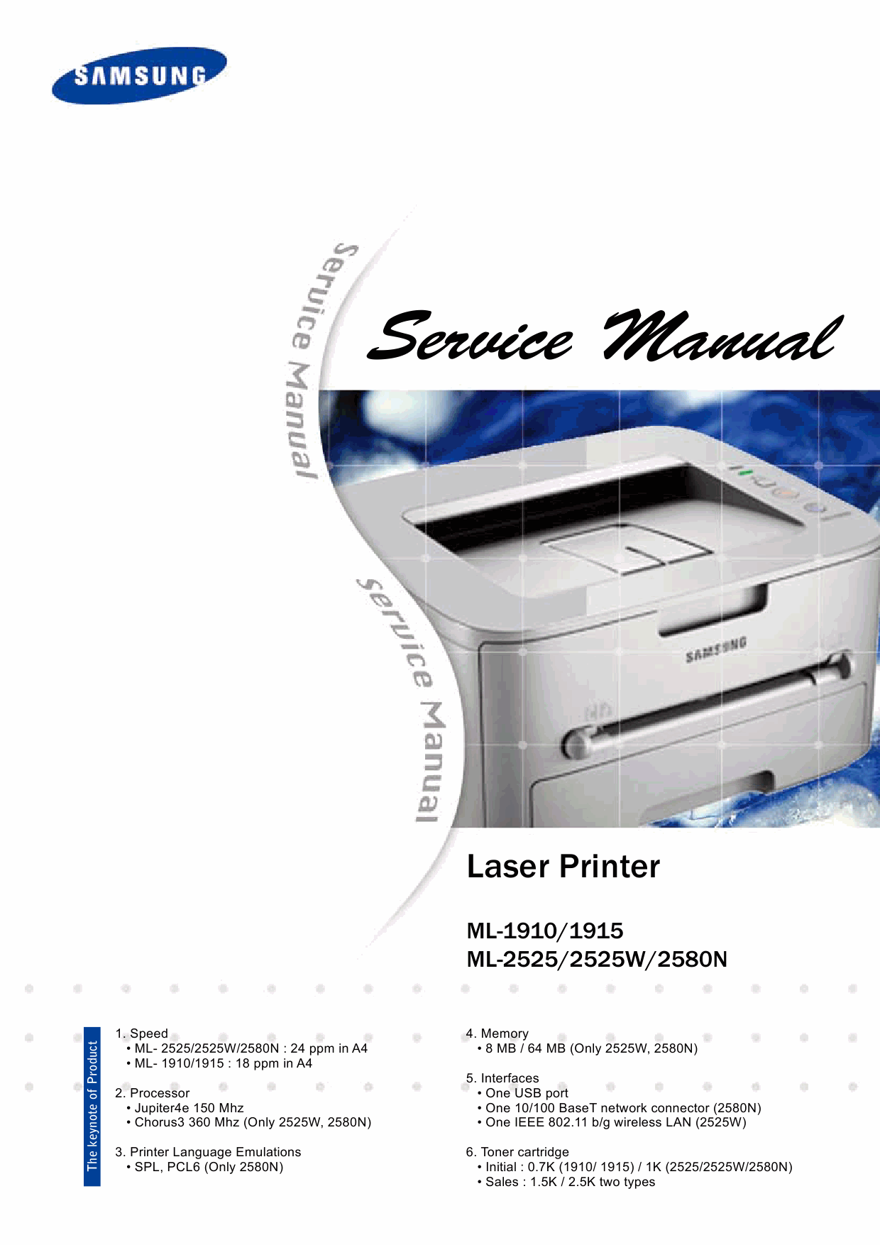 Samsung Laser-Printer ML-1910 1915 2525 2525W 2580N Parts and Service Manual-1